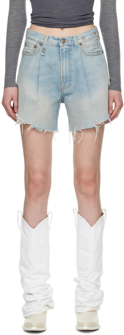 R13 Damon Distressed Pleated Denim Shorts In Lennon Blue