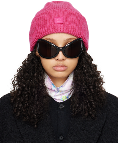 Shop Acne Studios Pink Small Logo Beanie In Acv Bright Pink