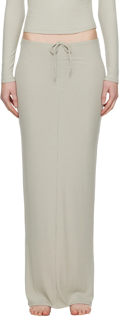 Shop Skims Green Soft Lounge Ruched Maxi Skirt In Talc