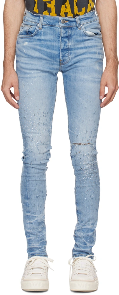 Shop Amiri Blue Crystal Shotgun Jeans In Perfect Indigo