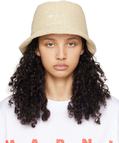 Shop Marni Off-white Embroidered Bucket Hat In 00w12 Shell