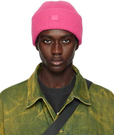 Shop Acne Studios Pink Small Logo Beanie In Acv Bright Pink