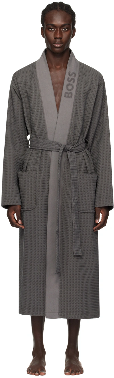 Shop Hugo Boss Gray Jacquard Robe In Medium Grey 032