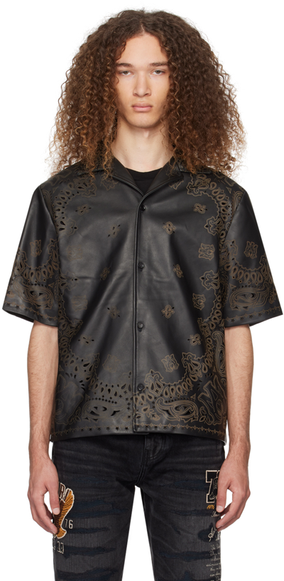 Shop Amiri Black Bandana Leather Shirt