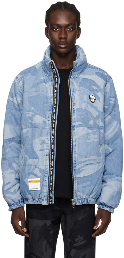Shop Aape By A Bathing Ape Blue Graphic Down Jacket In Bll