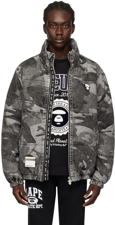 Shop Aape By A Bathing Ape Black Graphic Down Jacket In Bkx