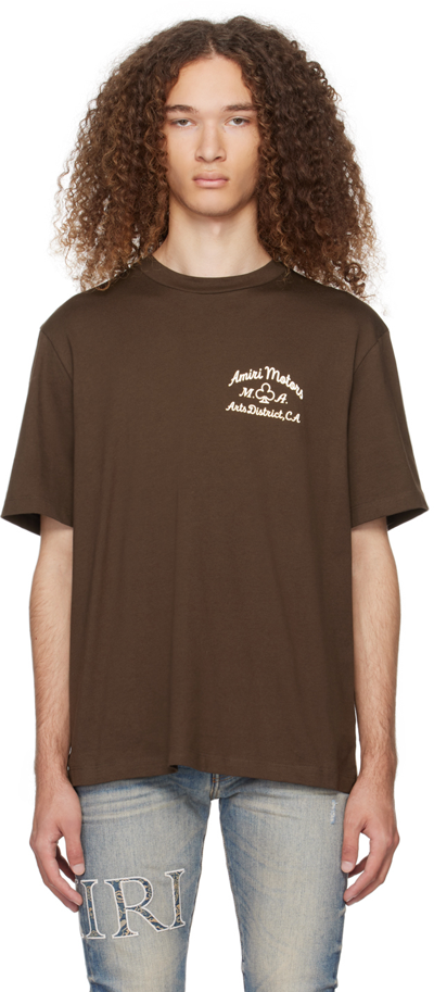Shop Amiri Brown Motors T-shirt In Brown-cotton