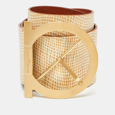 Pre-owned Ferragamo Beige Leather Wide Waist Belt 70cm
