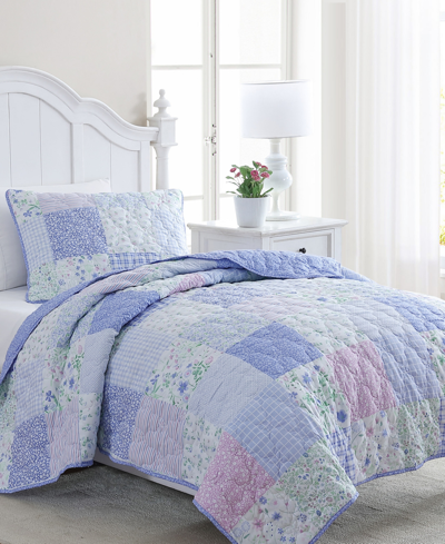 Laura Ashley Kids Parker Patchwork Reversible 2 Piece Quilt Set, Twin In Heather Purple