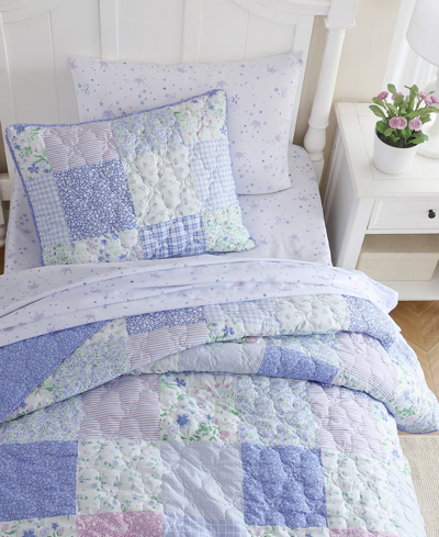 Laura Ashley Kids Parker Patchwork Reversible 2 Piece Quilt Set, Twin In Heather Purple