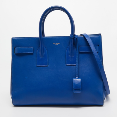 Pre-owned Saint Laurent Blue Leather Small Classic Sac De Jour Tote