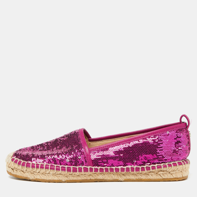 Pre-owned Jimmy Choo Pink Sequins Espadrille Flats Size 37.5