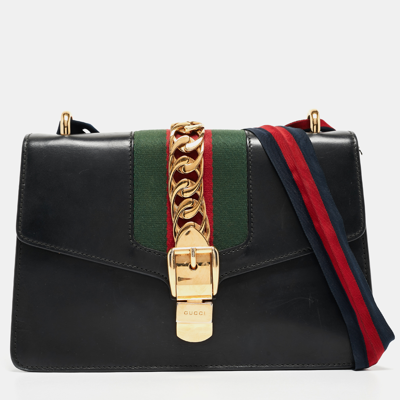 Pre-owned Gucci Black Leather Small Sylvie Shoulder Bag