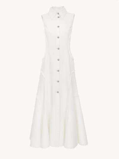 Shop Chloé Robe Chemise Midi Évasée Femme Blanc Taille 42 100% Coton In White