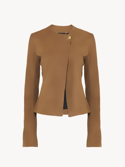 Shop Chloé Collarless Fitted Jacket Brown Size 8 100% Lambskin In Brun