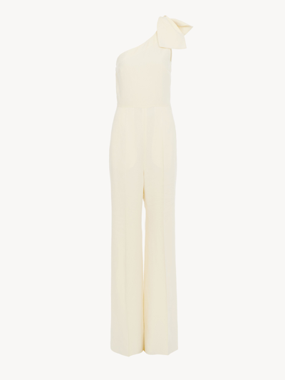 Shop Chloé One-shoulder Jumpsuit White Size 6 100% Linen In Blanc
