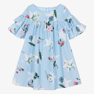 Shop Monnalisa Teen Girls Blue Cotton Floral Dress