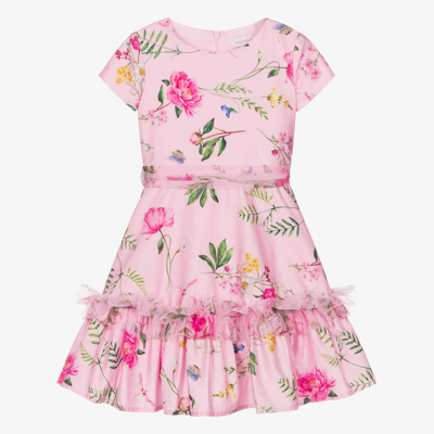 Shop Monnalisa Chic Girls Pink Floral Cotton Sateen Dress
