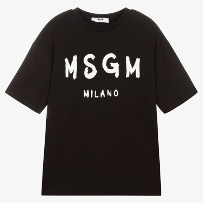 Shop Msgm Teen Black Cotton Jersey T-shirt