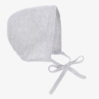 Shop Paz Rodriguez Grey Cotton Knit Baby Bonnet