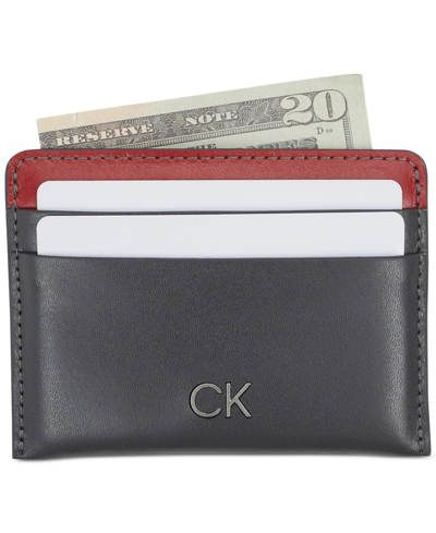 Shop Calvin Klein Men's Delfin Leather Pop Color Rfid Card Case Wallet In Grey