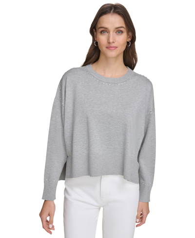 Shop Dkny Studded Sweater In Heather Avenue Gray