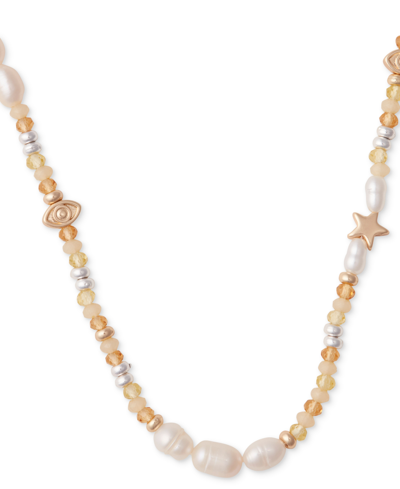 Shop Lucky Brand Two-tone Mixed Bead Collar Necklace, 15-1/2" + 3" Extender In Ttone