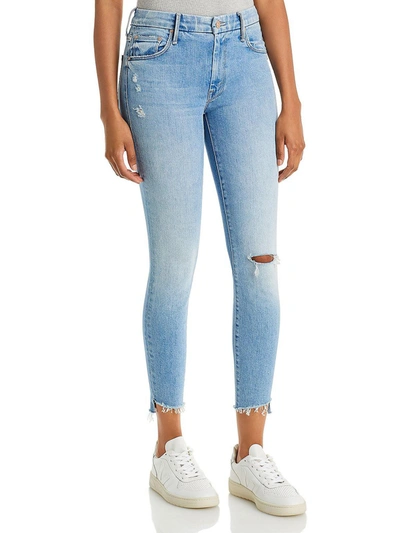 Shop Mother Looker Step Womens Frayed Distressed Ankle Jeans In Blue