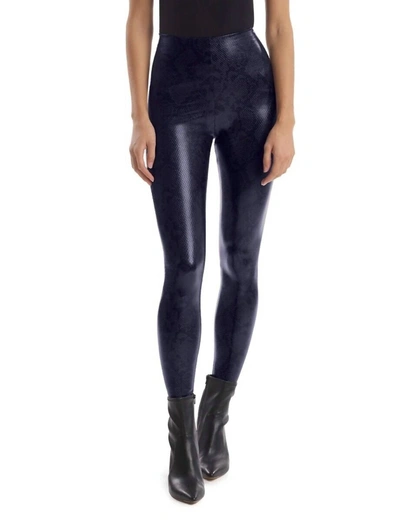 Shop Commando Faux Leather Animal Print Legging In Navy Snake In Blue