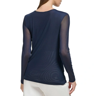 Shop Calvin Klein Womens Mesh Cutout Blouse In Blue
