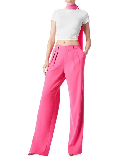 Shop Alice And Olivia Pompey Womens Pleated Wide Leg Dress Pants In Pink