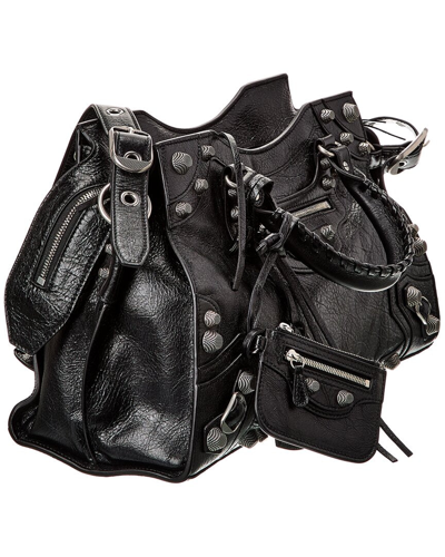 Shop Balenciaga Crush Small Leather Shoulder Bag In Black