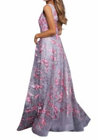 Shop Jovani Embroidered Floral Gown In Grey/pink