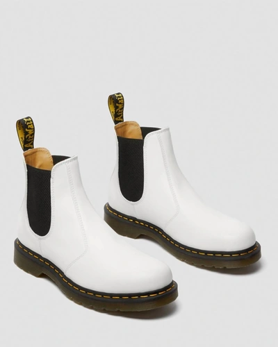 Shop Dr. Martens' 2976 Yellow Stitch Smooth Leather Chelsea Boots In White Smooth