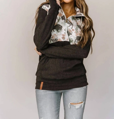 Shop Ampersand Ave Half-zip Sweatshirt In Where The Buffalo Roam In Grey