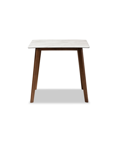 Baxton Studio Kaylee Mid-century Modern Transitional 31.5" Finished Wood Dining Table With Faux Marble Tabletop In Marble,walnut Brown