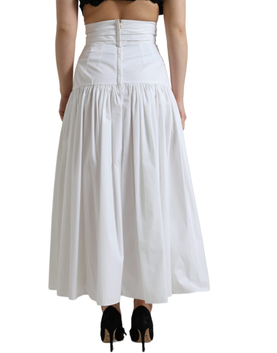 Shop Dolce & Gabbana Cotton Pleated A-line High Waist Women's Skirt In White