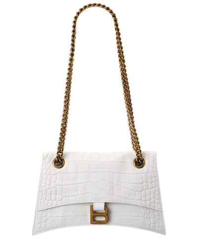 Shop Balenciaga Crush Small Croc-embossed Leather Shoulder Bag In White