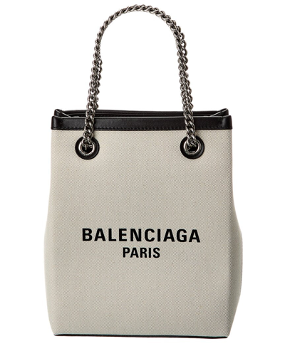 Shop Balenciaga Duty Free Canvas & Leather Phone Holder In White