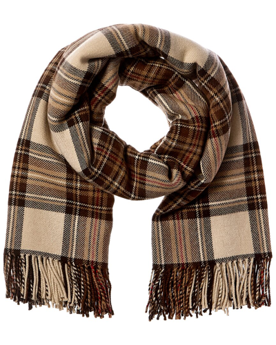 Shop Etro Check Print Wool Scarf In Brown