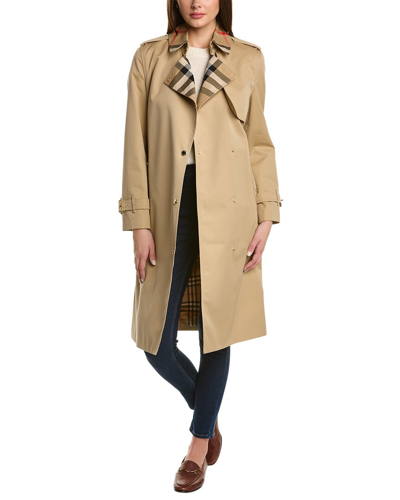 Shop Burberry Check-trim Gabardine Trench Coat In Brown