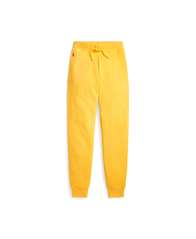 Shop Polo Ralph Lauren Big Girls Terry Jogger Pants In Chrome Yellow With Bright Pink