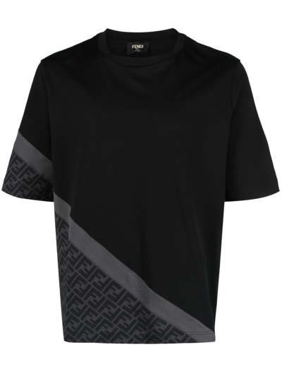 Shop Fendi Black Ff Monogram Cotton T-shirt