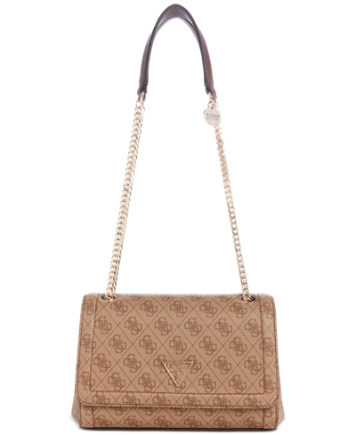 Shop Guess Noelle Small Convertible Crossbody In Latte Logo