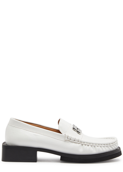 Shop Ganni Butterfly 40 Leather Loafers In White
