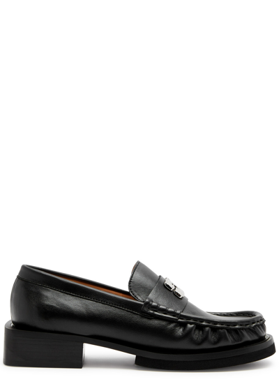 Shop Ganni Butterfly 40 Leather Loafers In Black