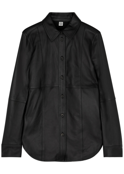Shop Totême Leather Shirt In Black