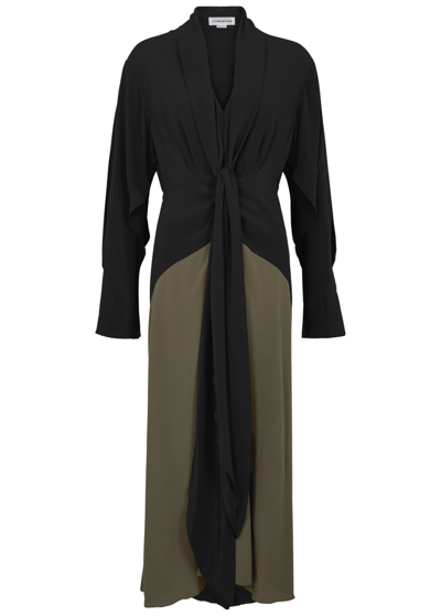 Shop Victoria Beckham Colourblocked Silk-satin Midi Dress In Black