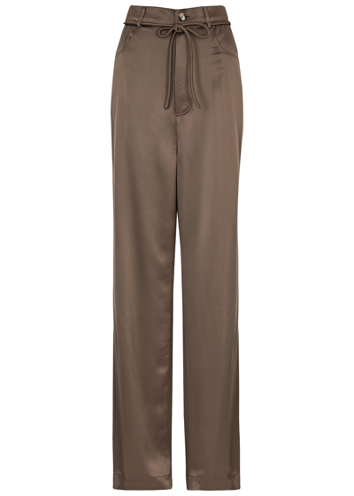 Shop Nanushka Sato Wide-leg Satin Trousers In Brown