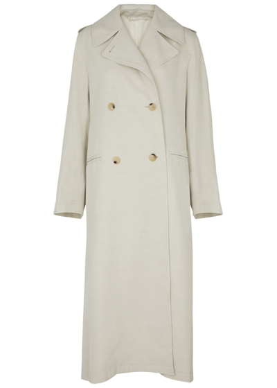 Shop Totême Double-breasted Twill Trench Coat In Off White